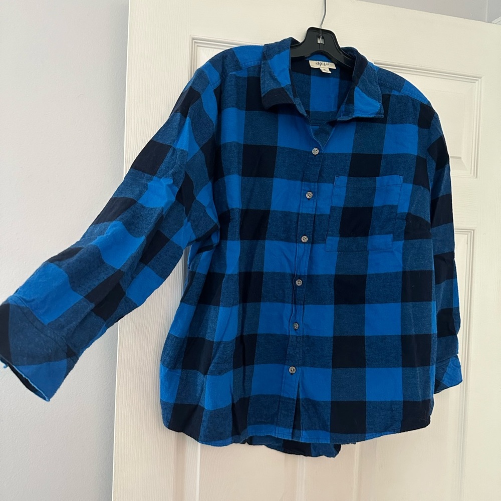 Flannel plaid, button down long sleeve, blue and black buffalo check size 2X